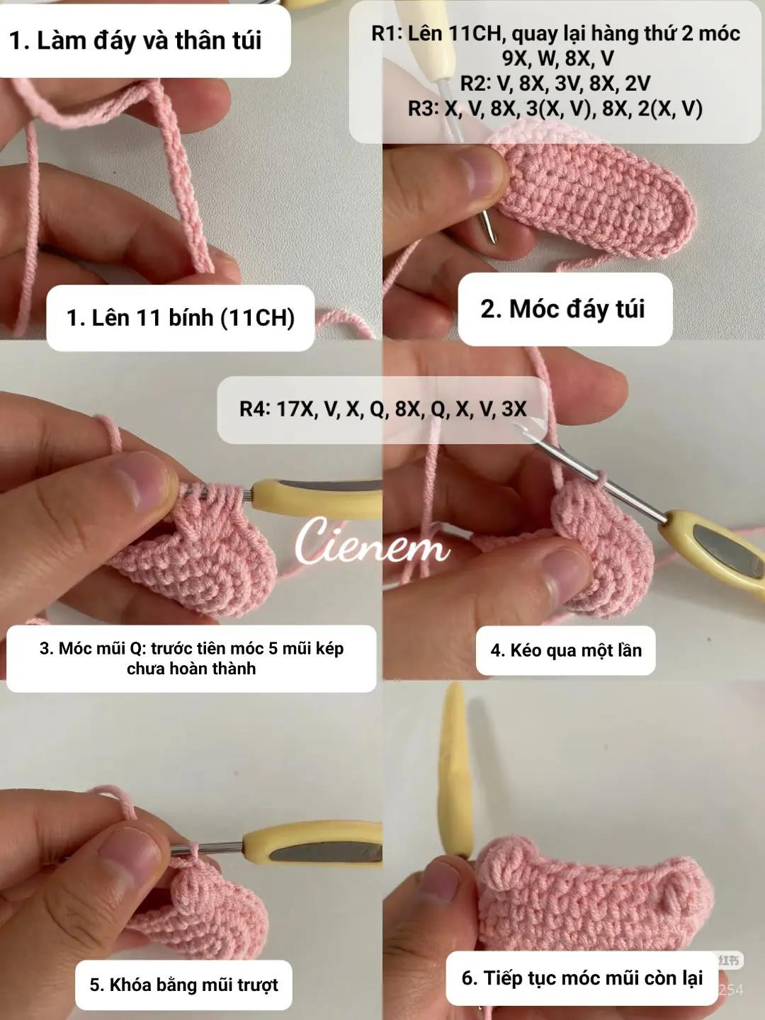 Hướng dẫn móc len túi đựng airpod hình bé heo hồng dễ thương