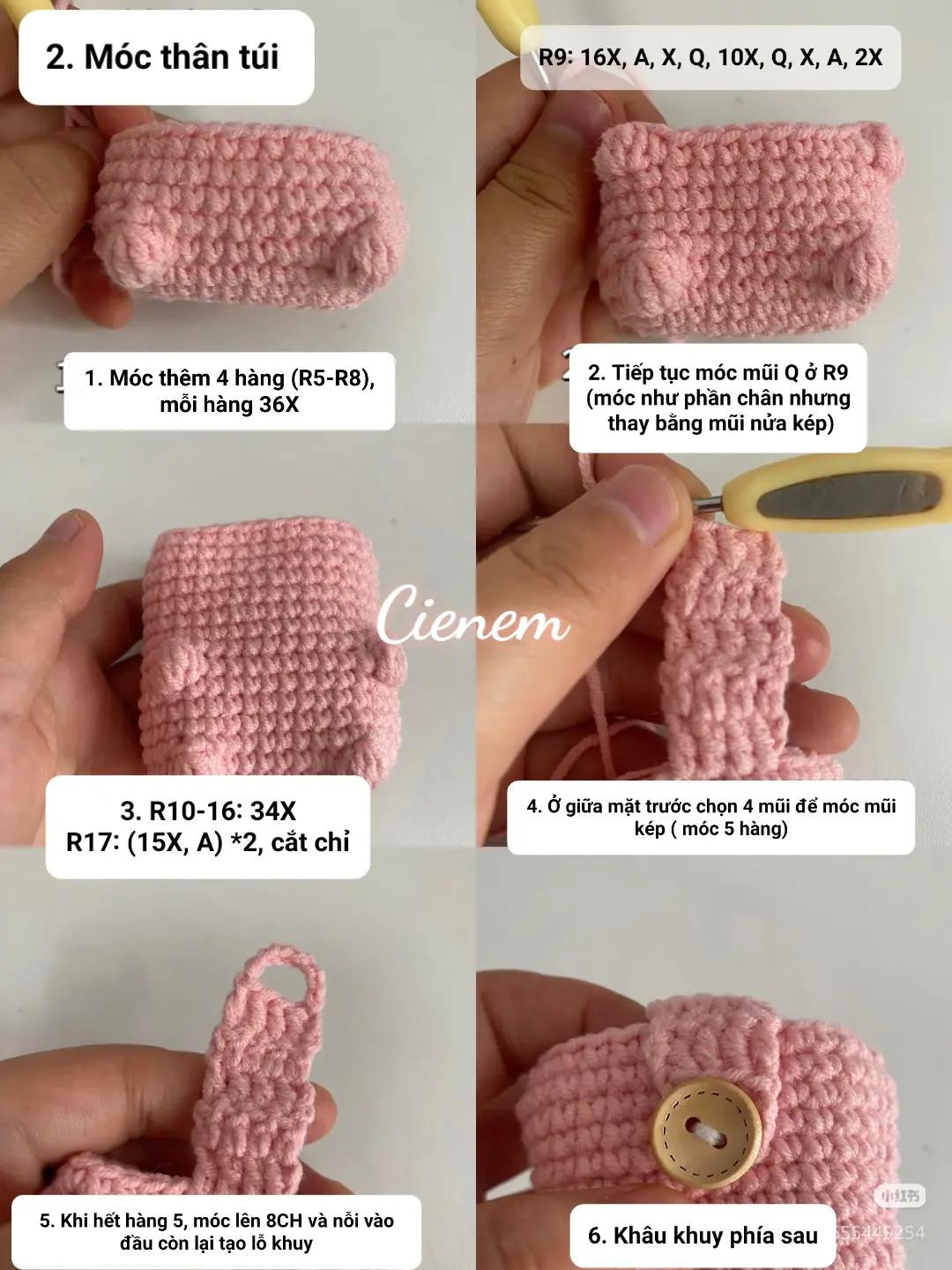 Hướng dẫn móc len túi đựng airpod hình bé heo hồng dễ thương