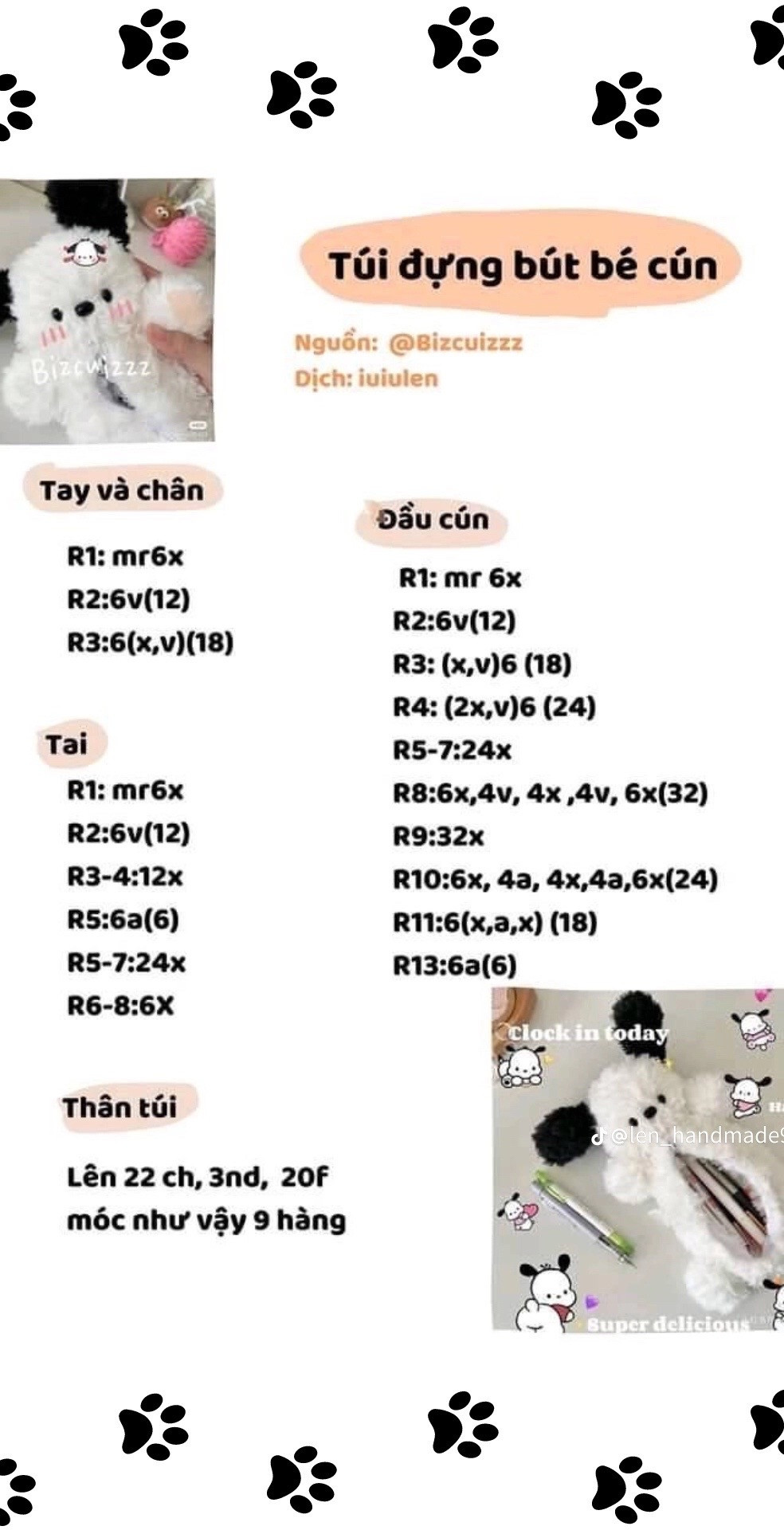 Hướng dẫn móc len túi đựng bút hình bé cún