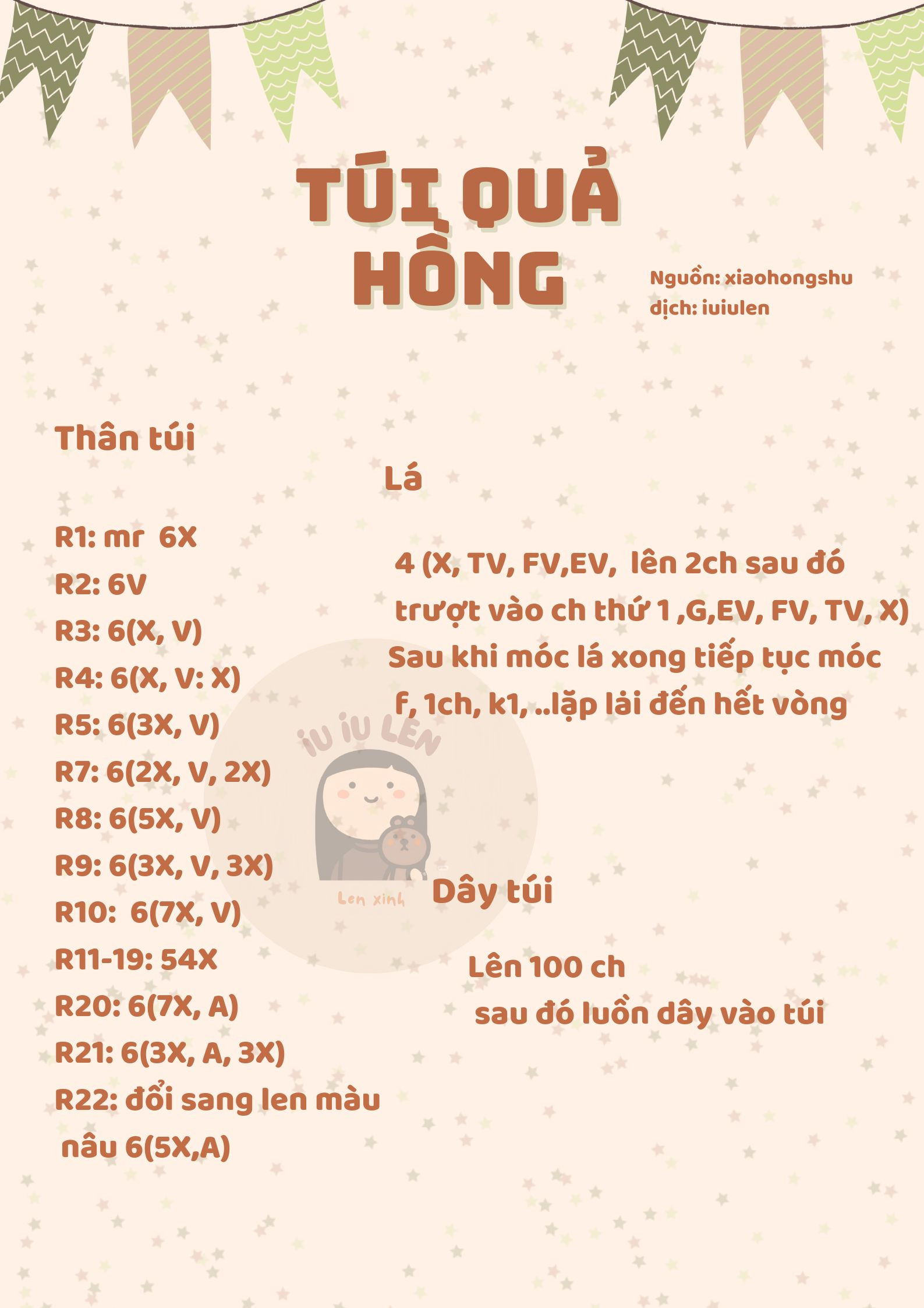 Hướng dẫn móc len túi quà hồng vàng dễ thương