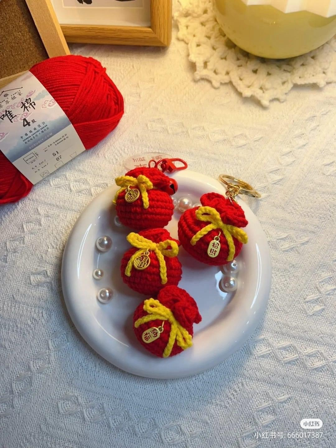 Hướng dẫn móc len Túi tiền Tết màu đỏ vàng may mắn