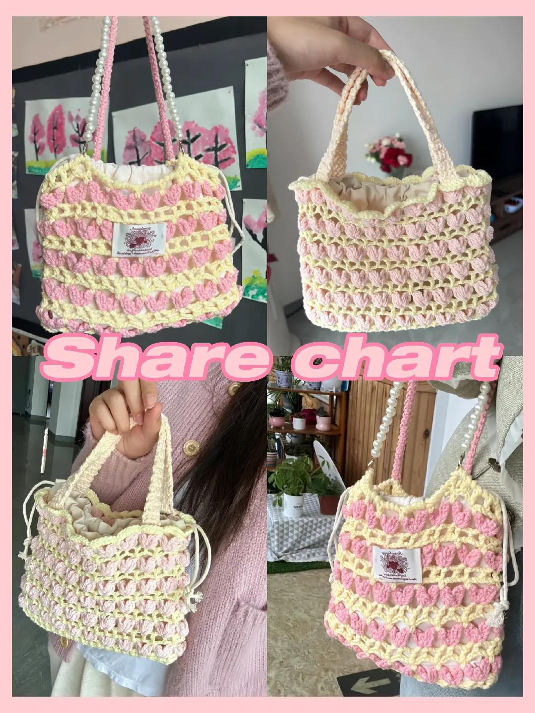 Hướng dẫn móc len túi tote hoa tulip hồng vàng kèm chart mẫu chi tiết