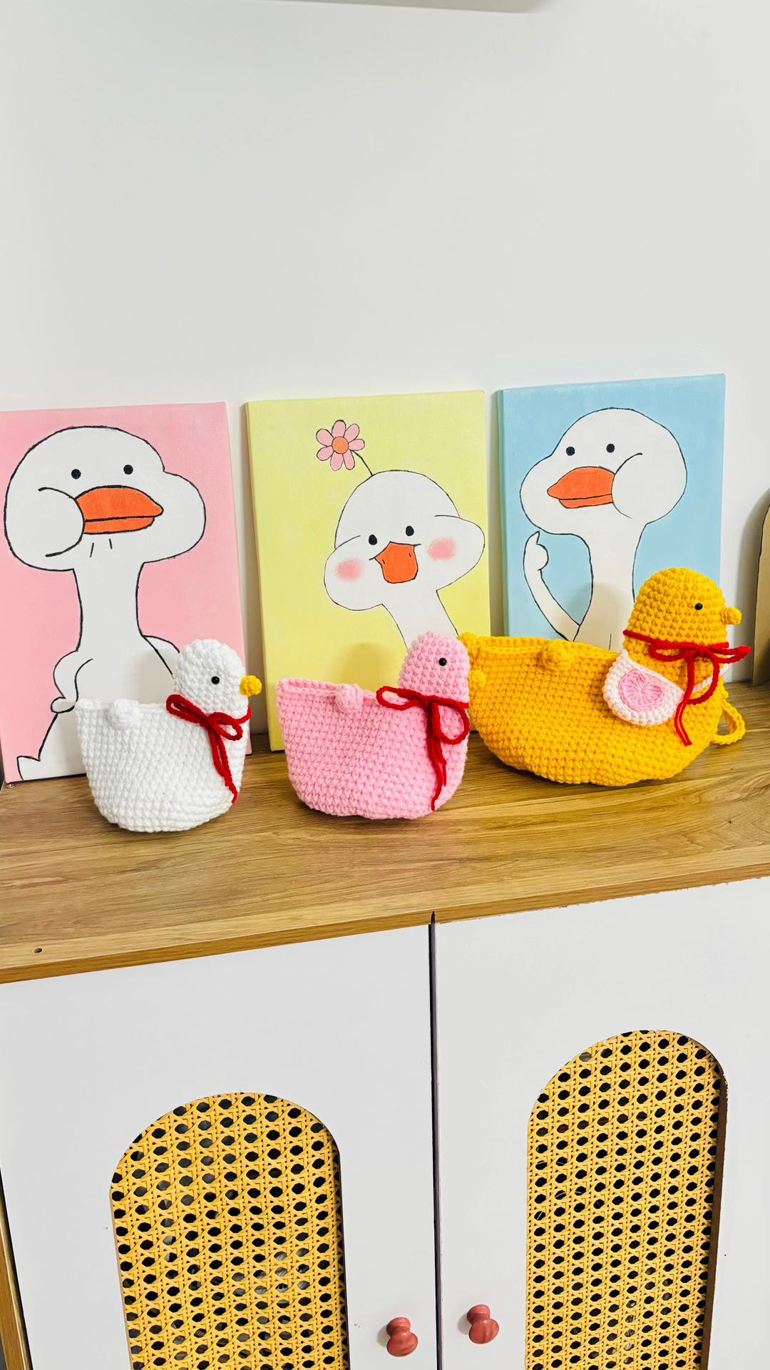 Hướng dẫn móc len túi vịt vàng, trắng, hồng