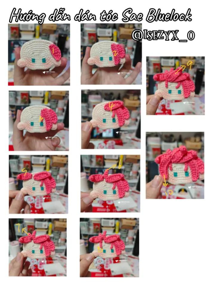 Hướng dẫn móc len và dán tóc nhân vật Sae Itoshi từ anime Blue Lock
