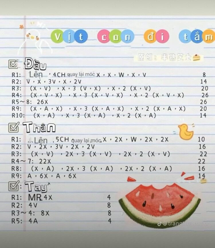 Hướng dẫn móc len Vịt con đi tắm cute