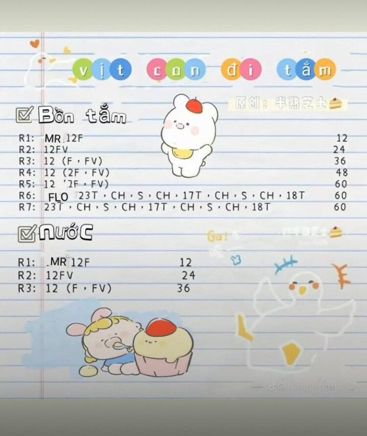 Hướng dẫn móc len Vịt con đi tắm cute