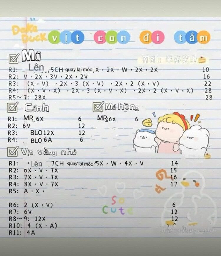 Hướng dẫn móc len Vịt con đi tắm cute