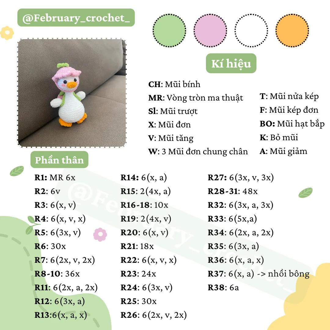 Hướng dẫn móc len vịt đeo balo dễ thương