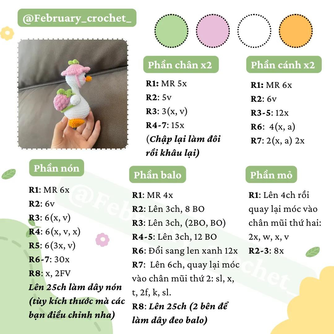 Hướng dẫn móc len vịt đeo balo dễ thương