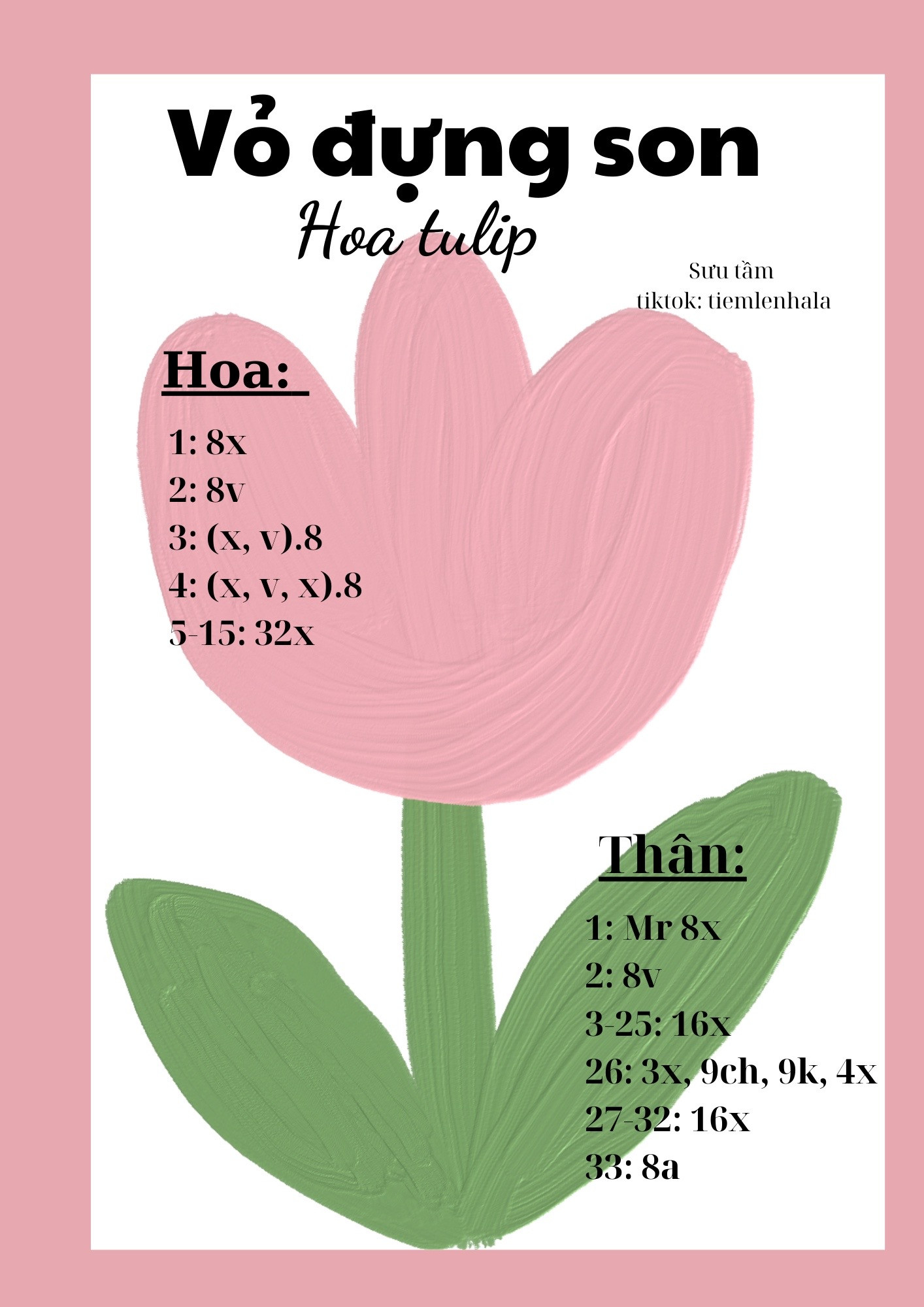 Hướng dẫn móc len vỏ đựng son hình hoa tulip hồng