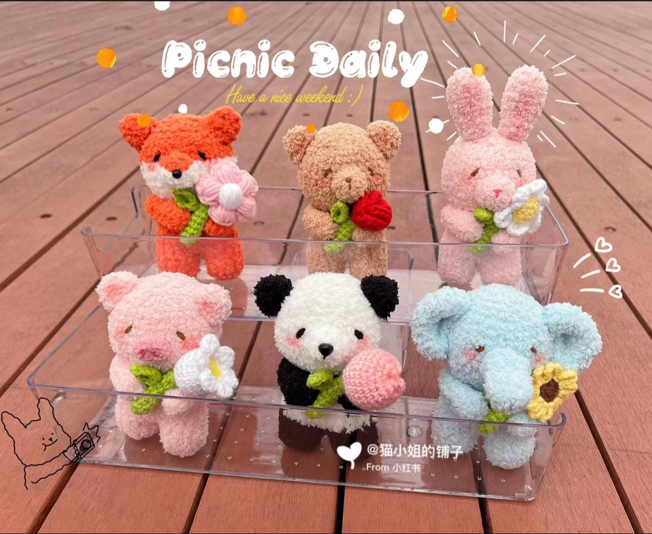 Hướng dẫn móc len voi bông xù và các bạn thú cưng cầm hoa