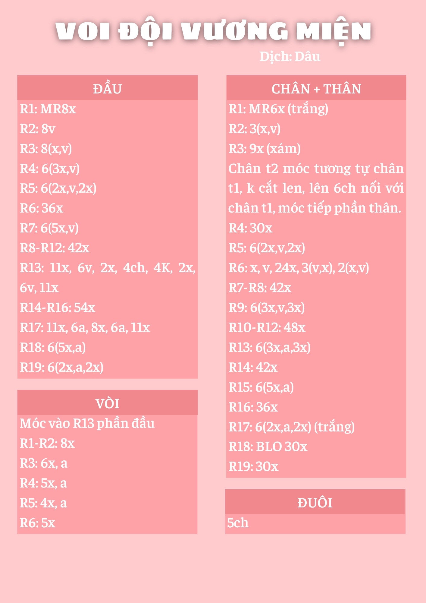 Hướng dẫn móc len voi đội vương miện màu xám