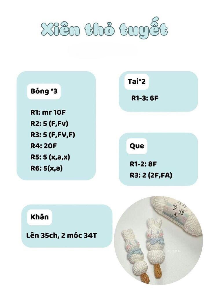 Hướng dẫn móc len Xiên thỏ tuyết dễ thương