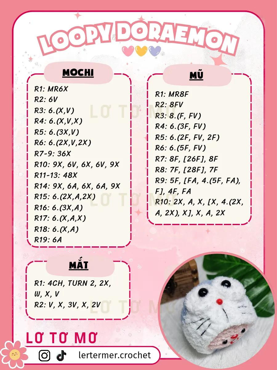 Hướng dẫn móc Loopy Doraemon dễ thương, chất liệu len xù