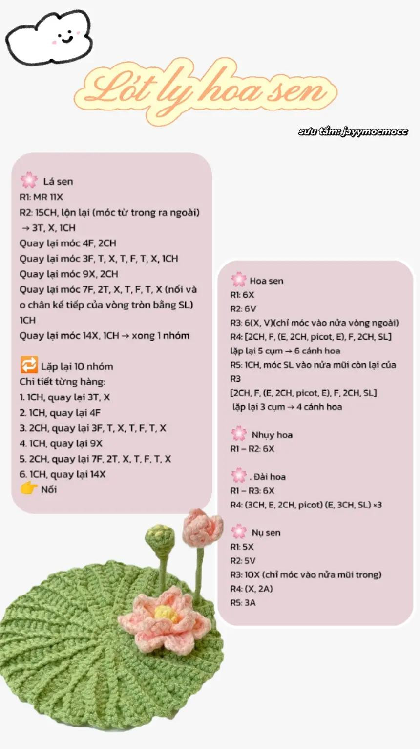 Hướng dẫn móc lót ly hoa sen dễ thương