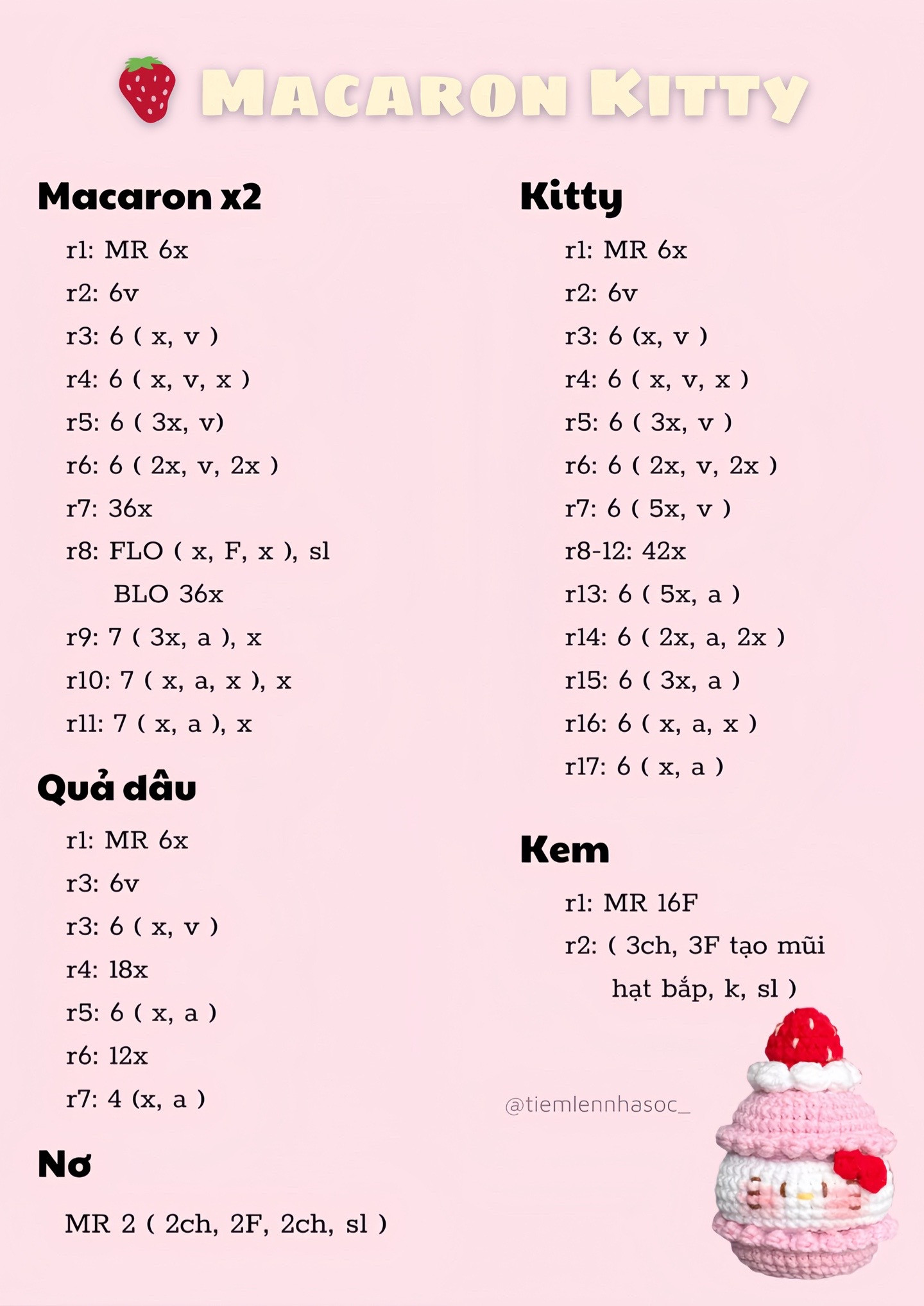 Hướng dẫn móc Macaron Kitty dễ thương, màu hồng và vàng