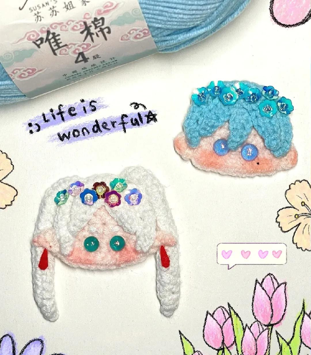 Hướng dẫn móc mặt búp bê tóc xanh và trắng