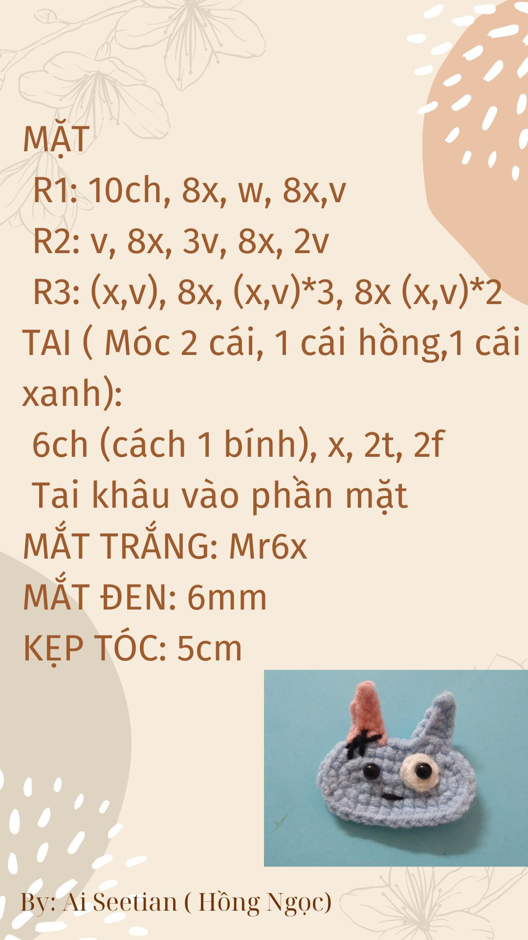 Hướng dẫn móc mặt thỏ amigurumi màu xanh xám