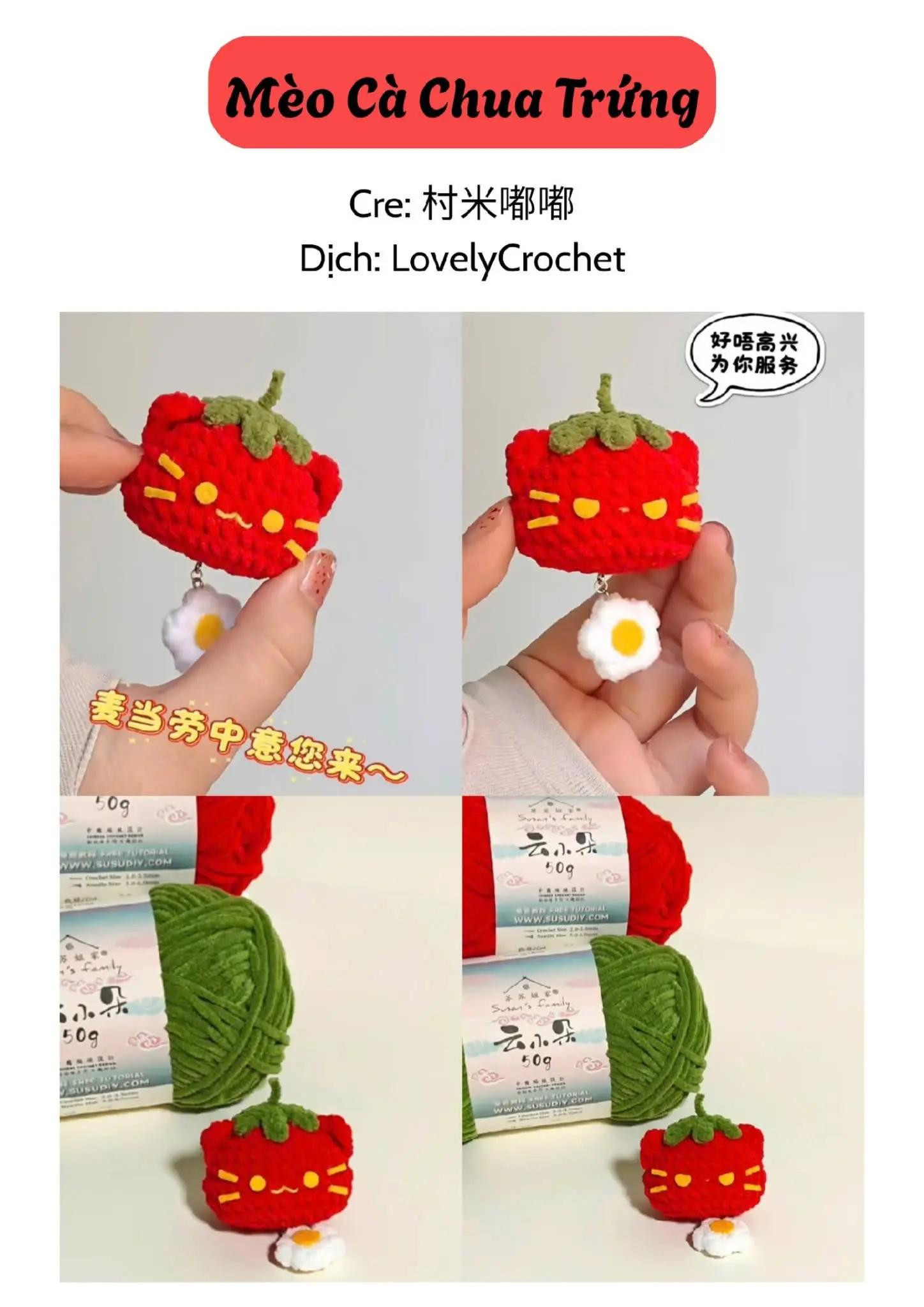 Hướng dẫn móc Mèo Cà Chua Trứng dễ thương