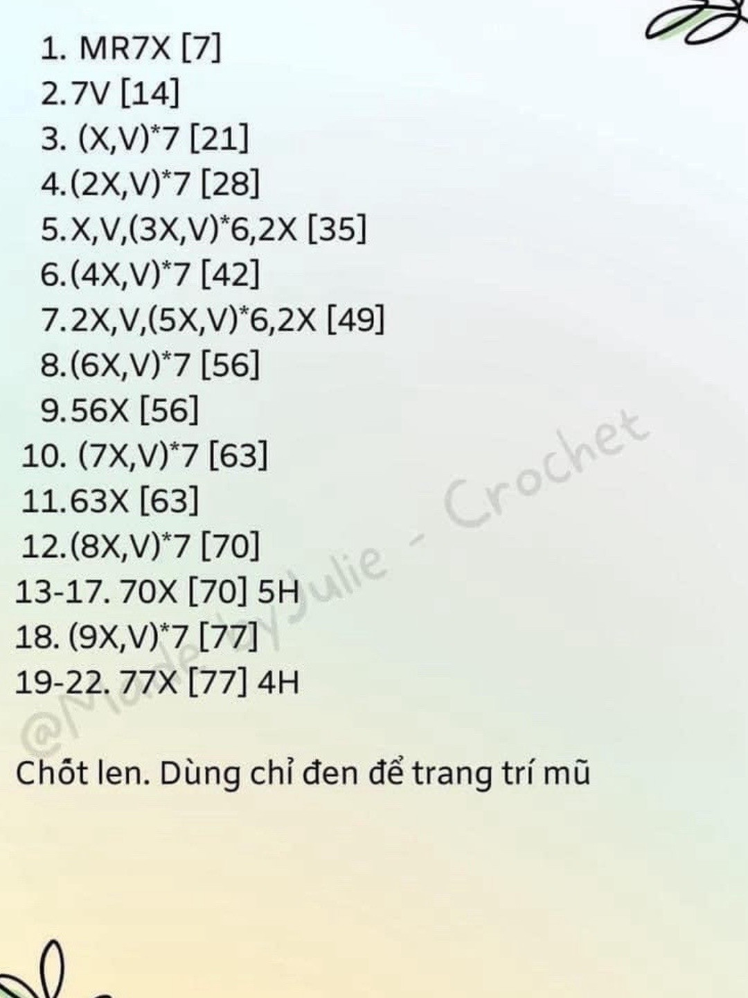Hướng dẫn móc mũ búp bê: Mũ trắng họa tiết và mũ vàng viền đỏ