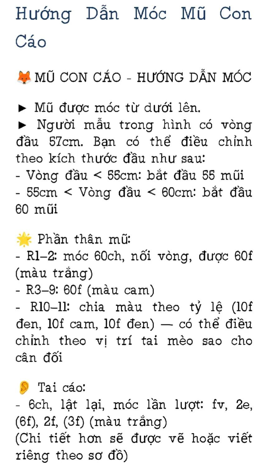 Hướng dẫn móc mũ con cáo màu cam trắng đen