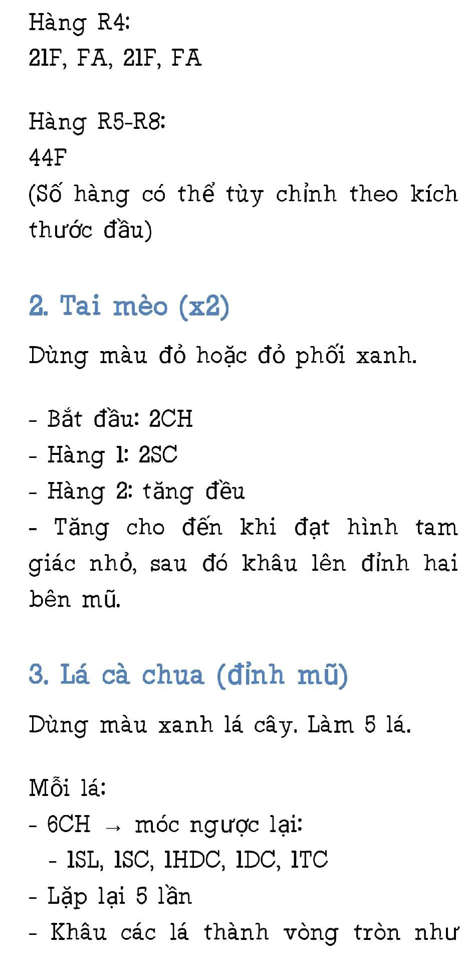 Hướng dẫn móc mũ con mèo cà chua màu đỏ