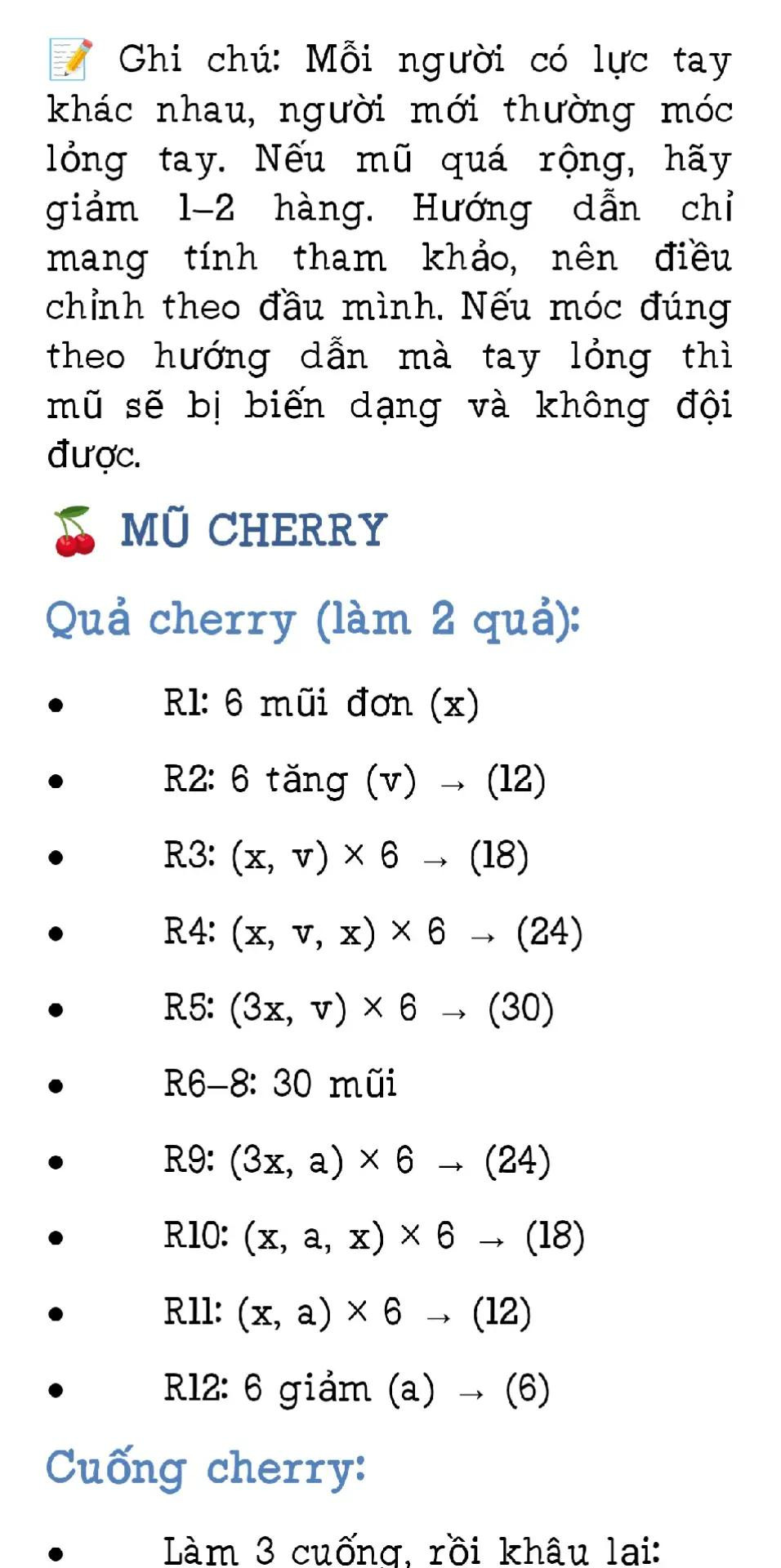 Hướng dẫn móc mũ heo màu hồng và quả cherry
