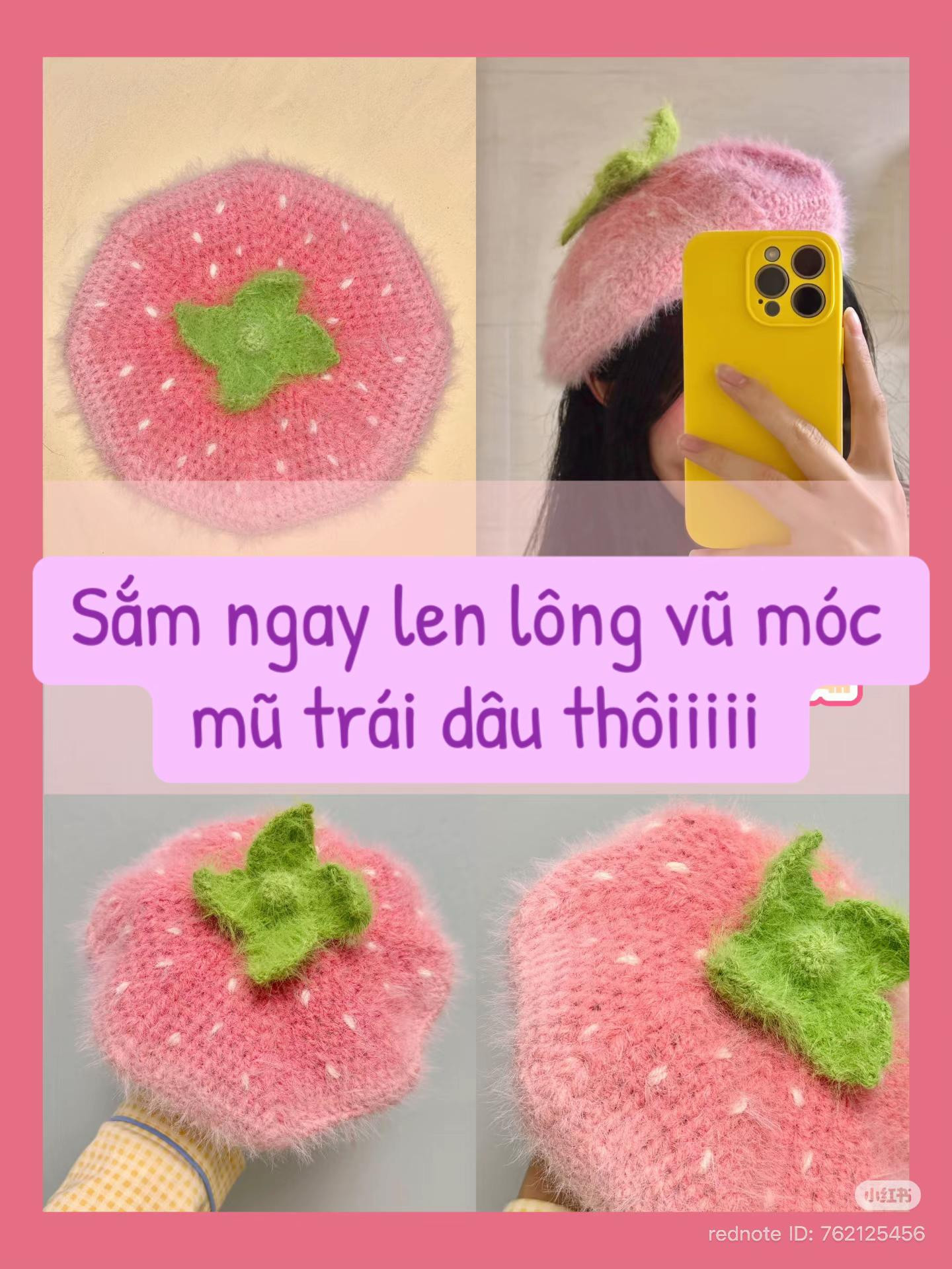 Hướng dẫn móc mũ len lông vũ hình trái dâu tây dễ thương