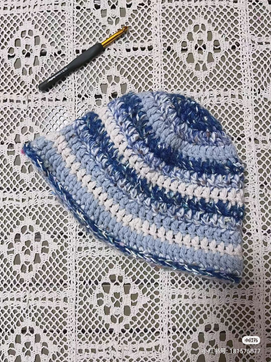 Hướng dẫn móc mũ len sọc xanh trắng