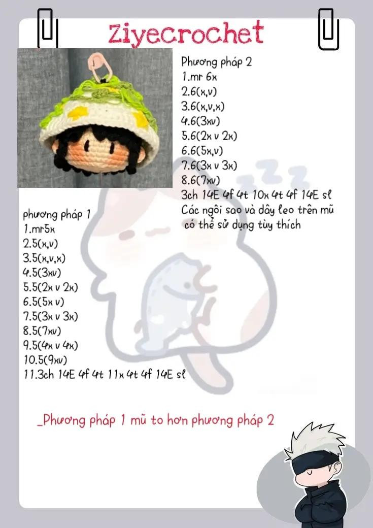 Hướng dẫn móc mũ nấm rơm cho búp bê amigurumi