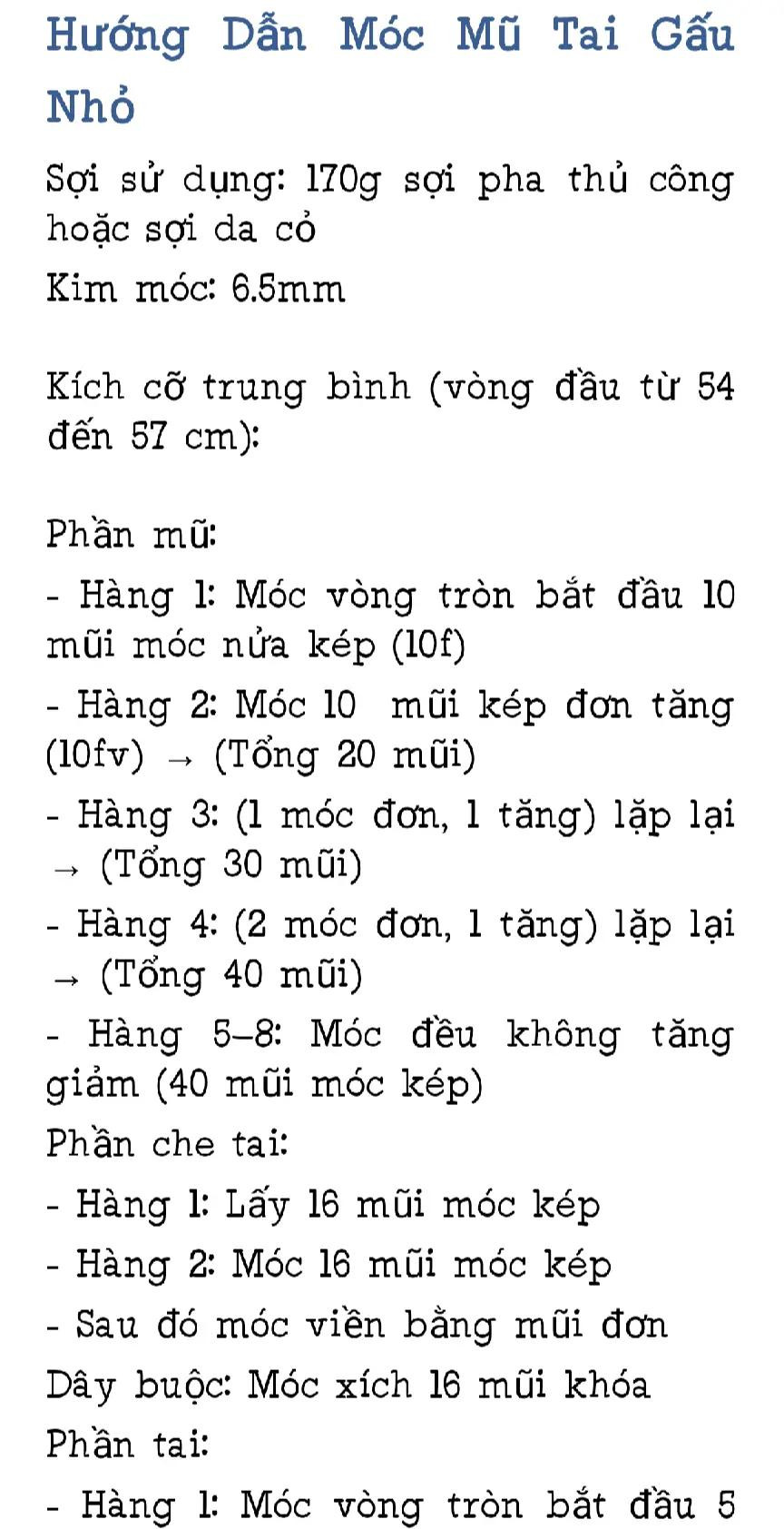 Hướng dẫn móc mũ tai gấu nhỏ sần, đính huy hiệu và lông
