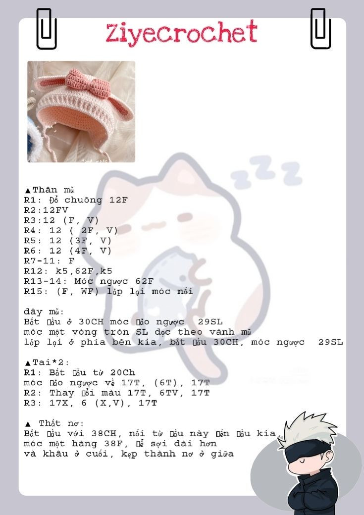 Hướng dẫn móc mũ thỏ tai dài màu hồng kem