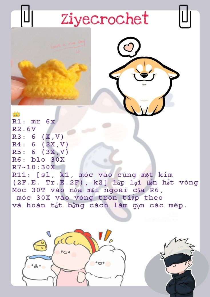 Hướng dẫn móc mũ vương miện vàng cho búp bê