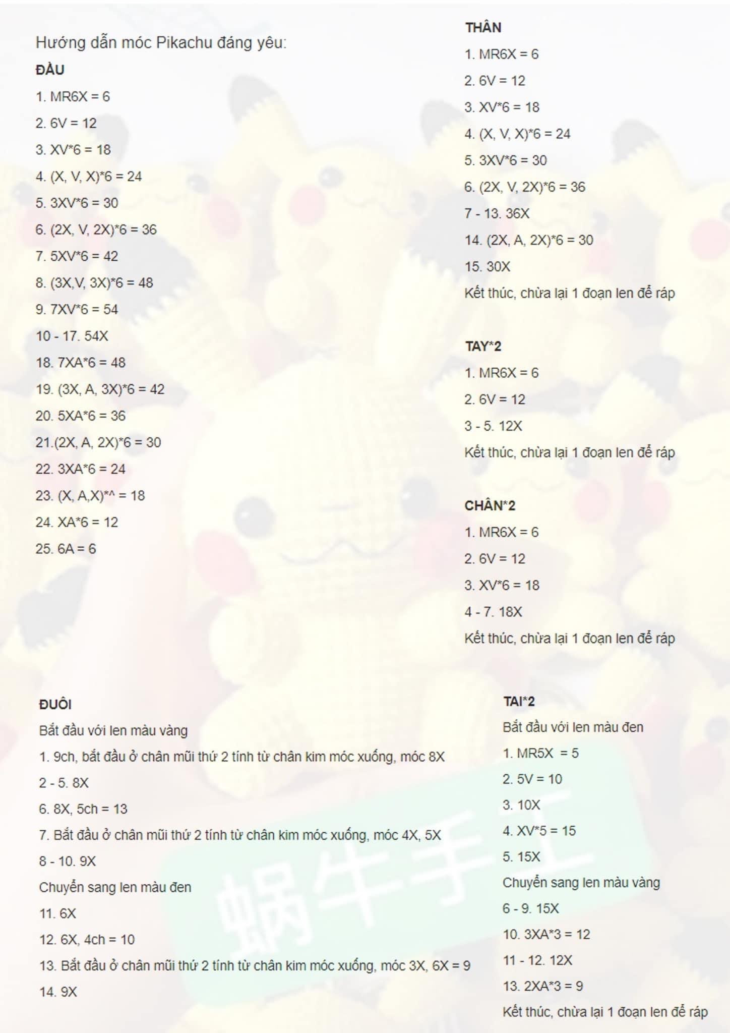 Hướng dẫn móc Pikachu đáng yêu: Đầu, thân, tay chân