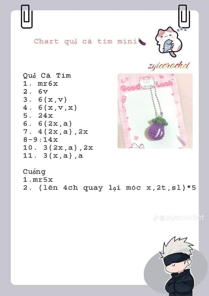 Hướng dẫn móc quả cà tím mini và dâu tây Tsum Tsum dễ thương