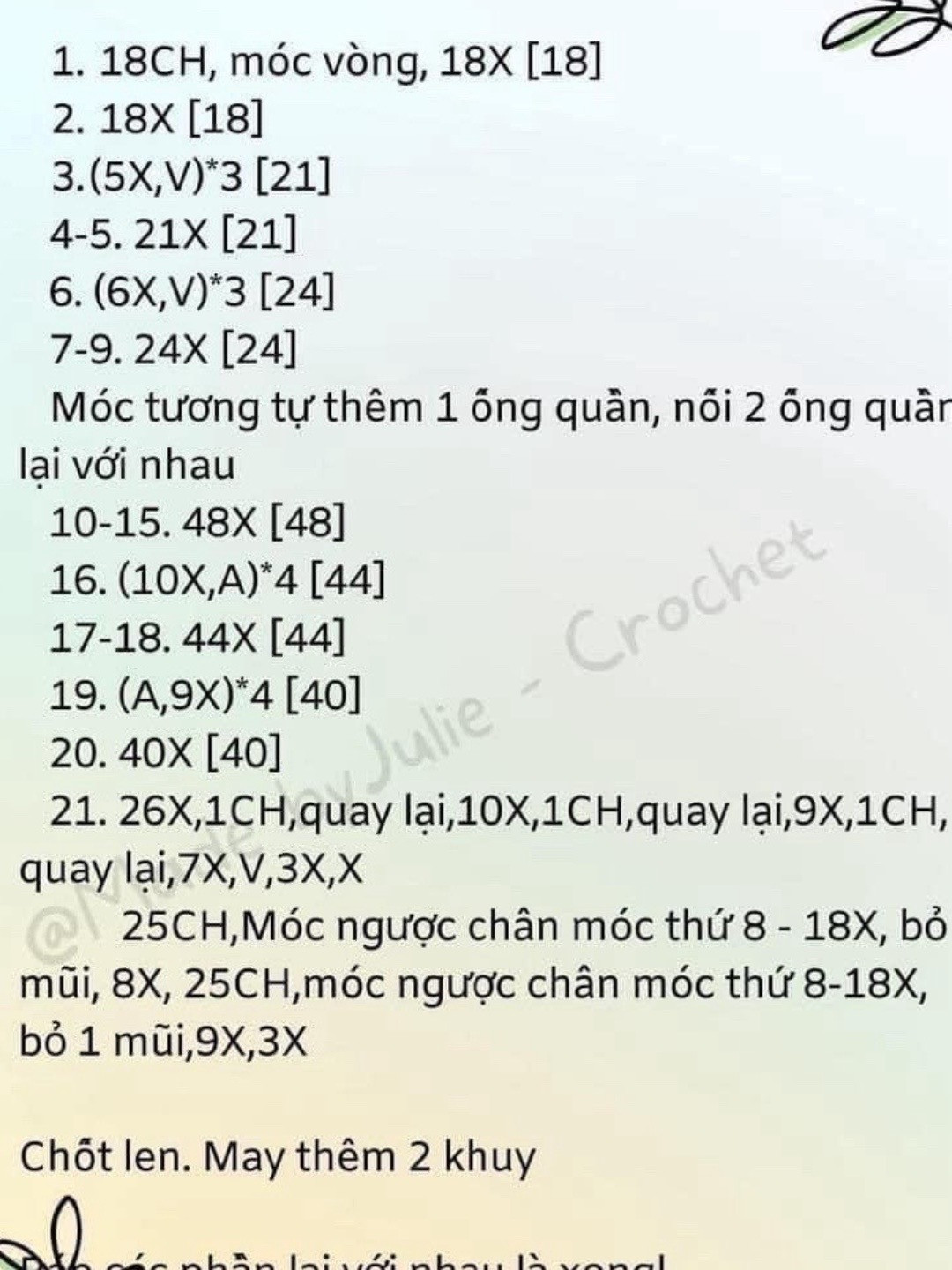 Hướng dẫn móc quần yếm búp bê màu xanh và kem