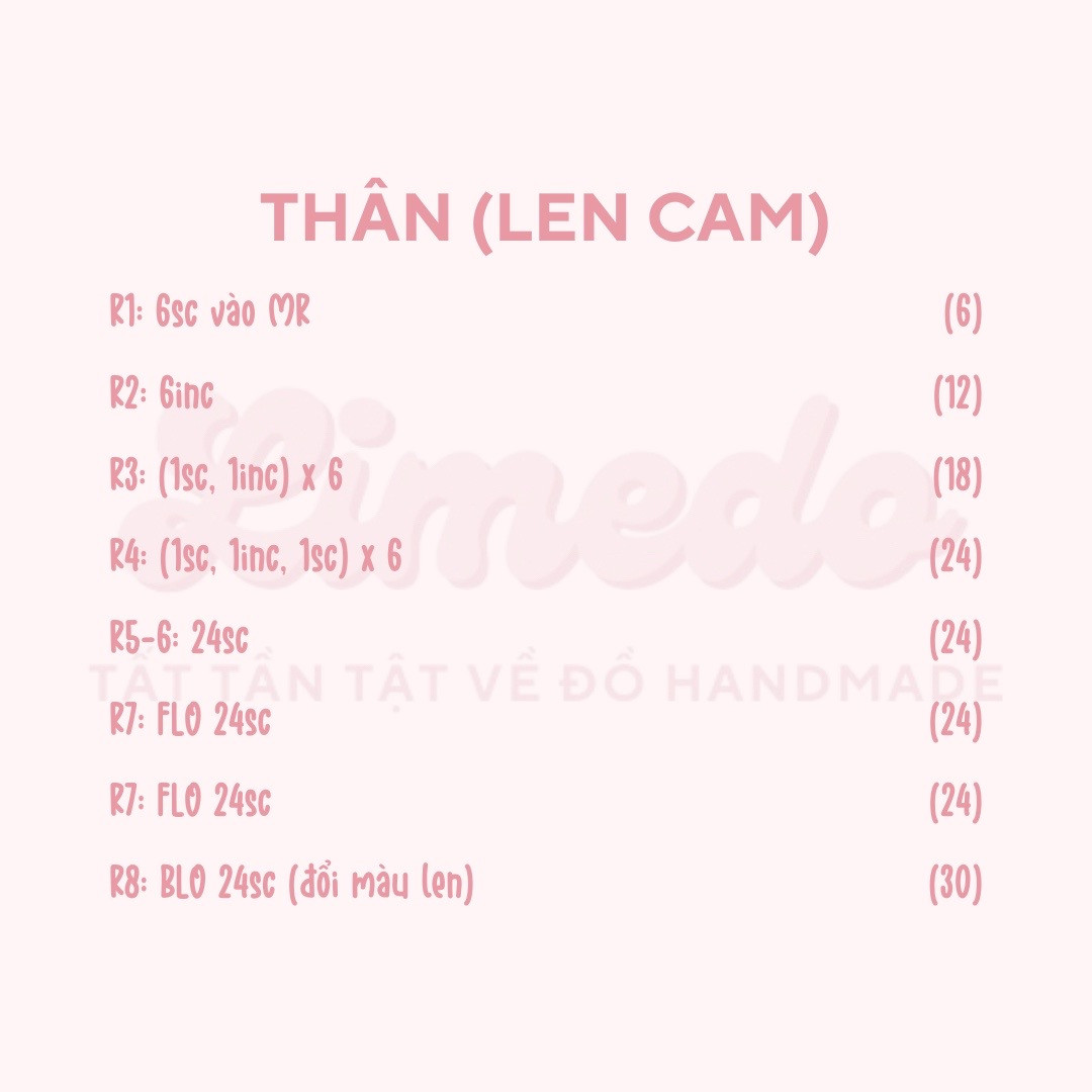 Hướng dẫn móc rùa nhỏ màu cam và trắng, chart chi tiết từng hàng