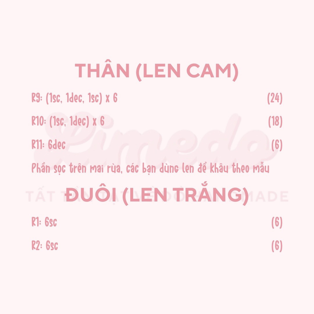 Hướng dẫn móc rùa nhỏ màu cam và trắng, chart chi tiết từng hàng