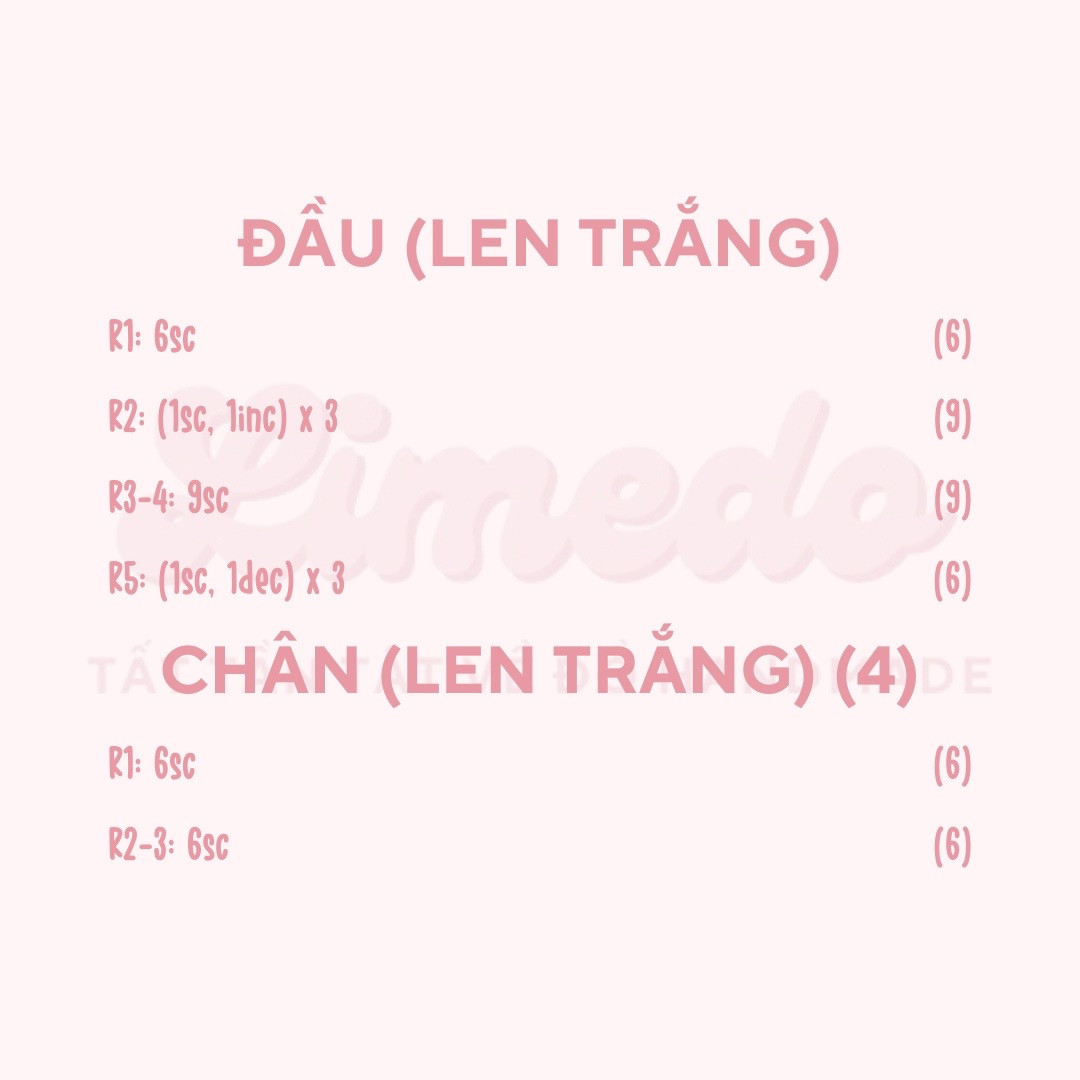 Hướng dẫn móc rùa nhỏ màu cam và trắng, chart chi tiết từng hàng