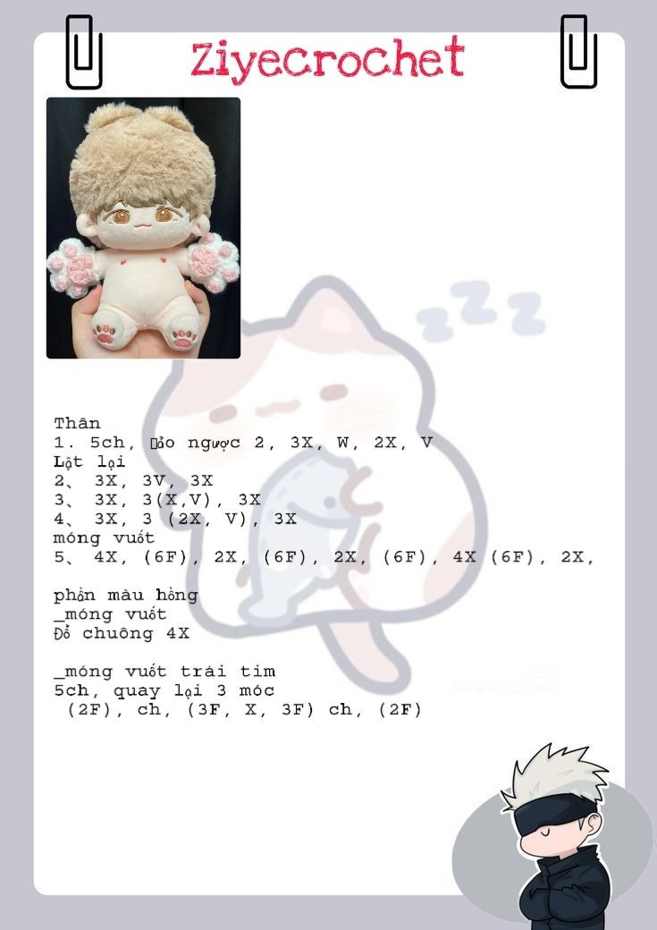 Hướng dẫn móc tay chân mèo cho búp bê gấu Ziyecrochet