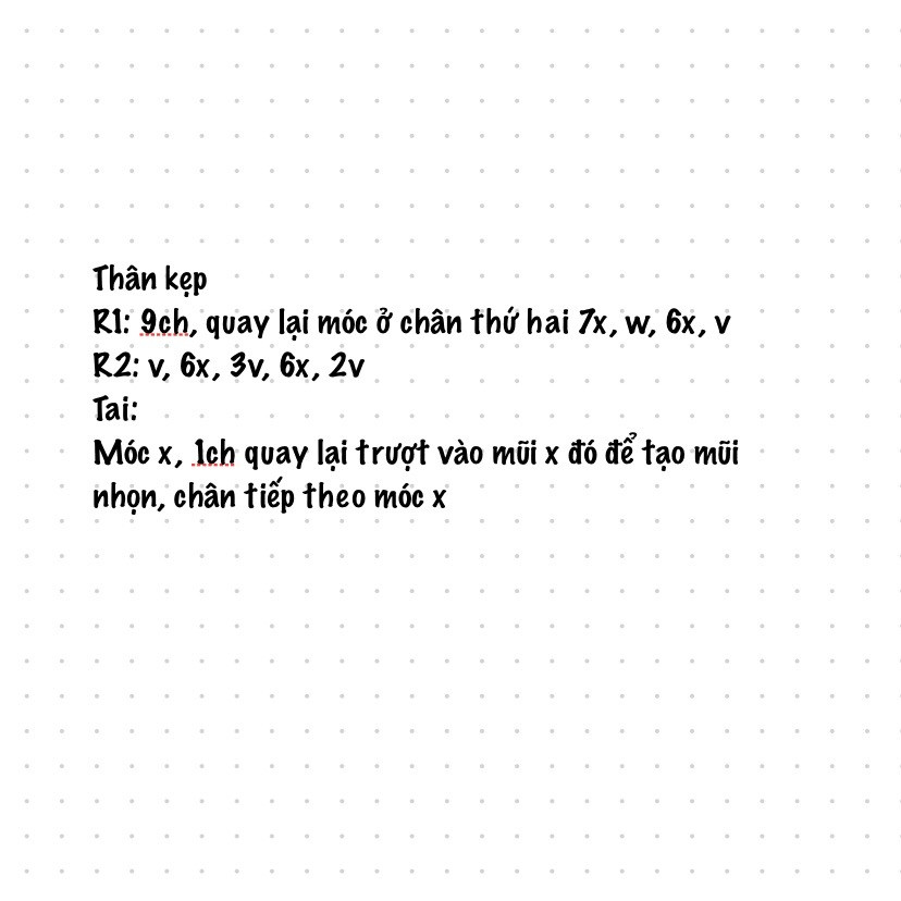 Hướng dẫn móc thân kẹp và tai cho mặt mèo len xù