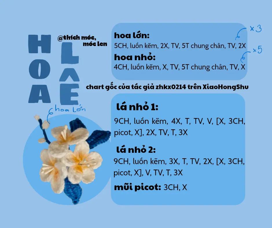 Hướng dẫn móc trâm cài hoa trắng xanh