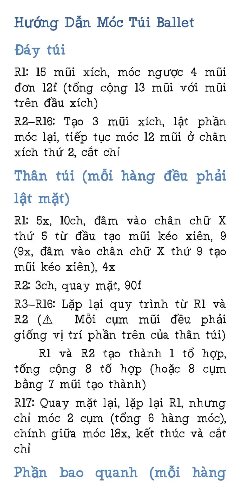 Hướng dẫn móc túi Ballet màu xanh lông vũ đính nơ