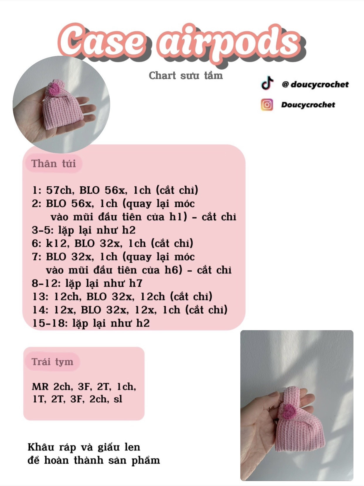 Hướng dẫn móc túi case AirPods màu hồng sọc dọc