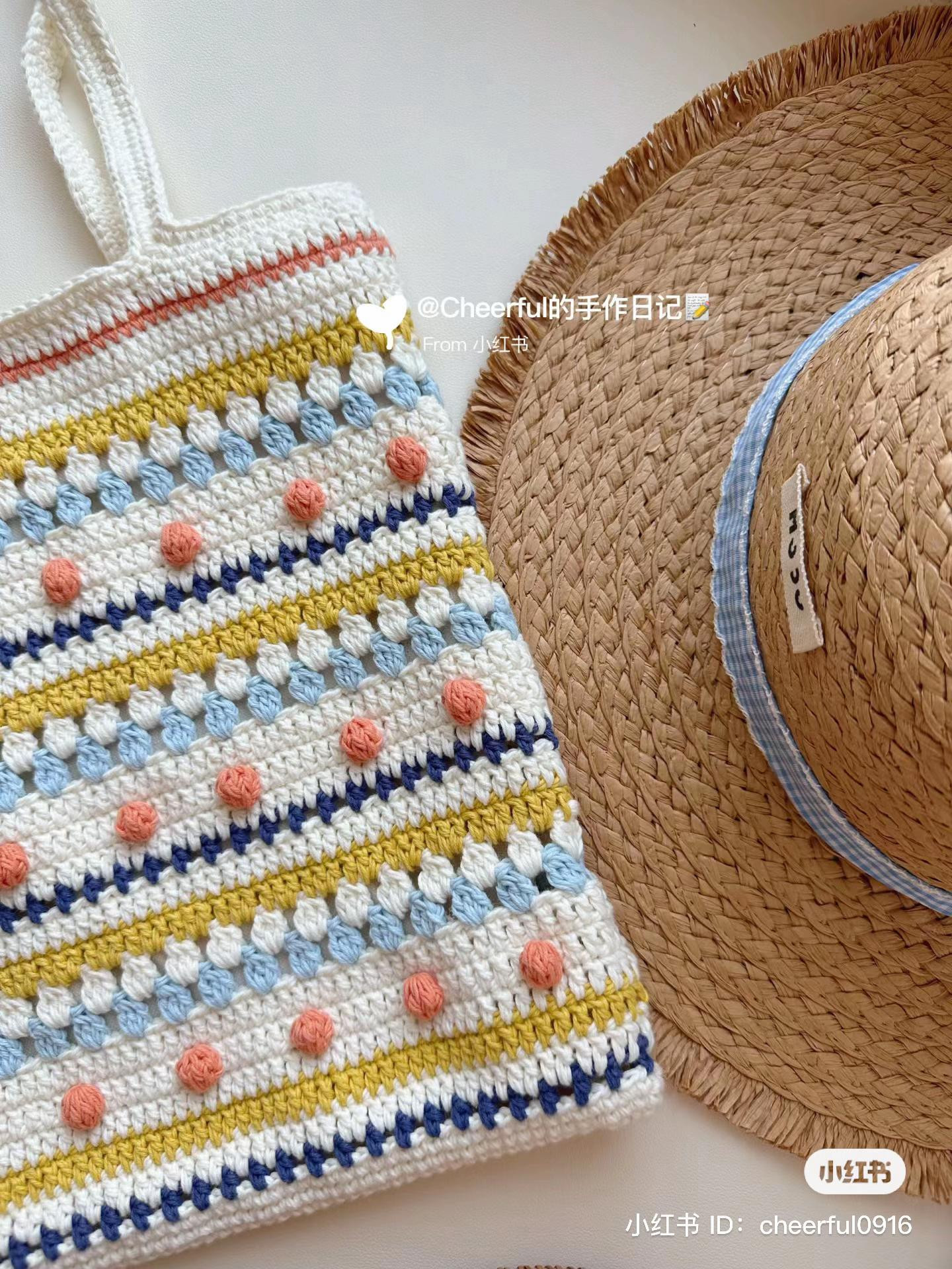 Hướng dẫn móc túi đi biển họa tiết sọc màu sắc tươi sáng, mẫu chart chi tiết từng hàng