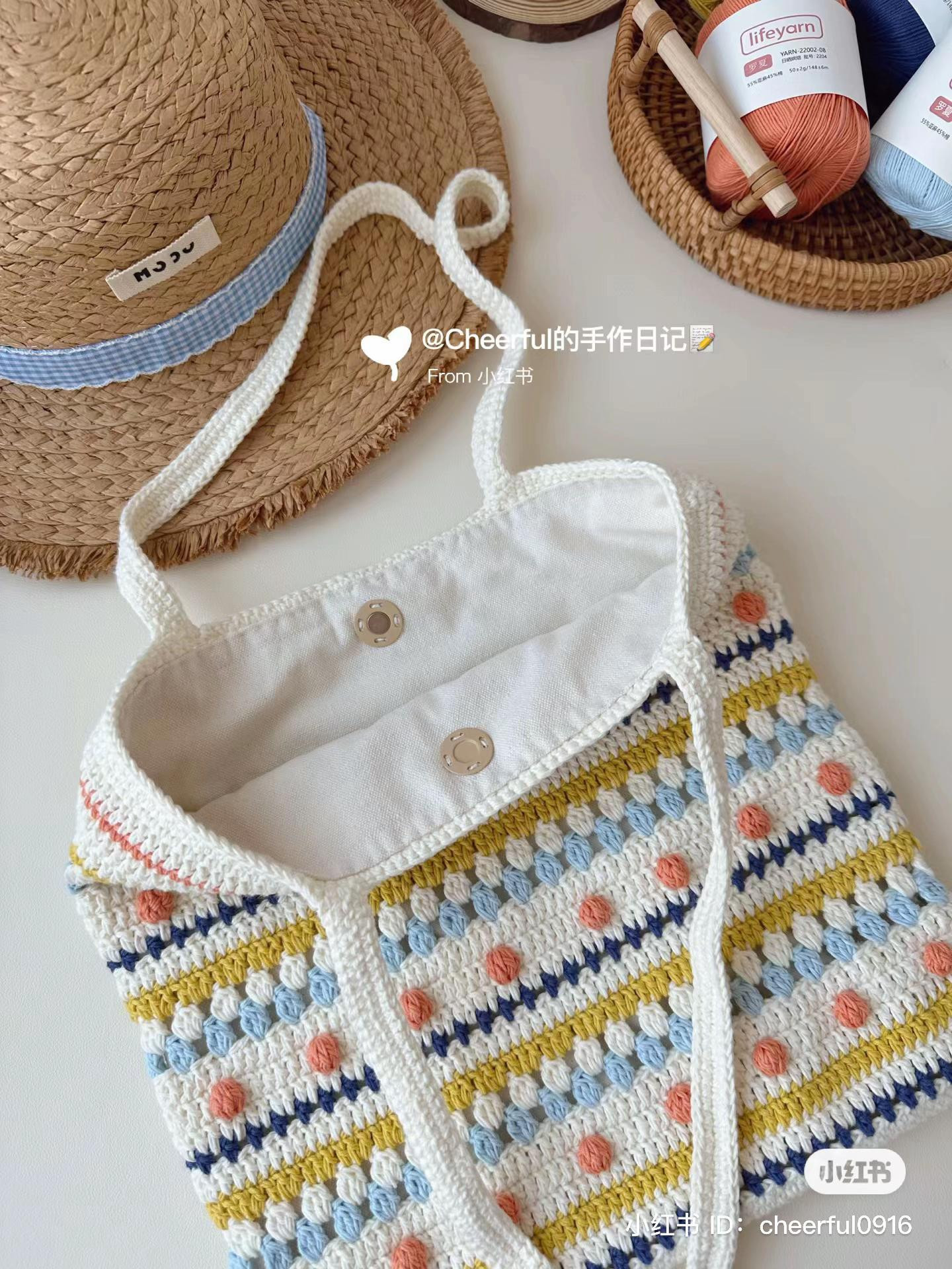 Hướng dẫn móc túi đi biển họa tiết sọc màu sắc tươi sáng, mẫu chart chi tiết từng hàng