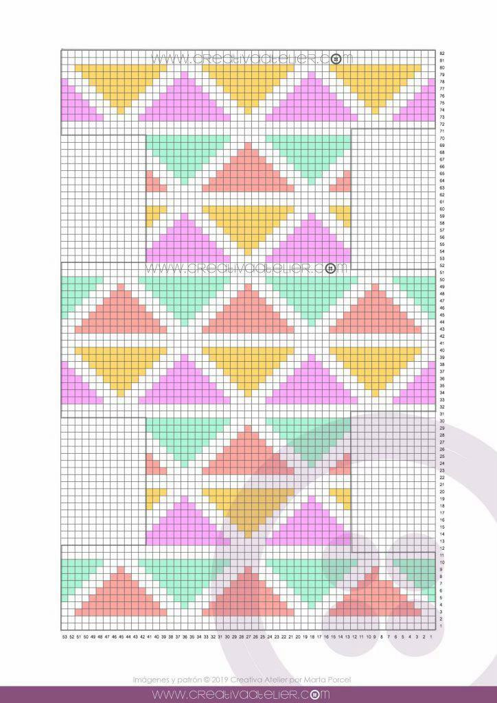 Hướng dẫn móc túi hình hộp màu kẹo ngọt với họa tiết tam giác và tua rua