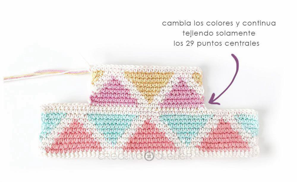 Hướng dẫn móc túi hình hộp màu kẹo ngọt với họa tiết tam giác và tua rua