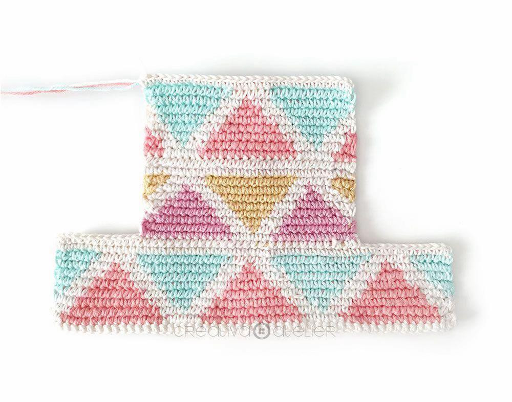 Hướng dẫn móc túi hình hộp màu kẹo ngọt với họa tiết tam giác và tua rua