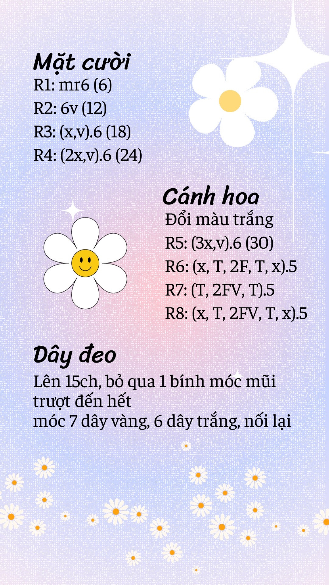 Hướng dẫn móc túi hoa mặt cười dễ thương màu vàng trắng